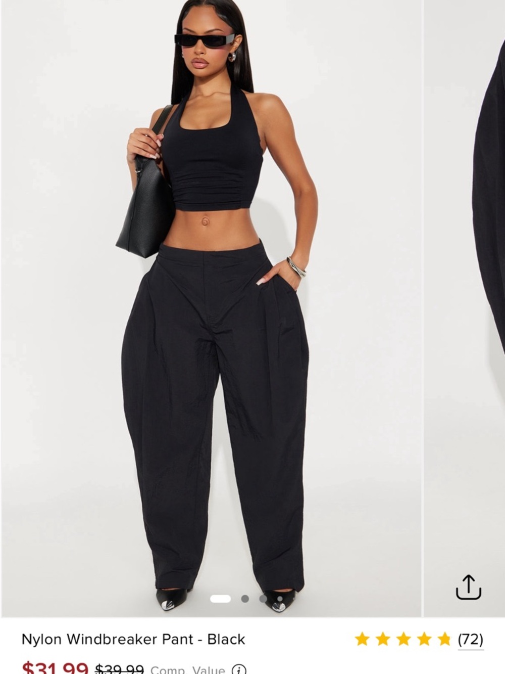Sold out High-Rise Black Wide-Leg Windbreaker Pants